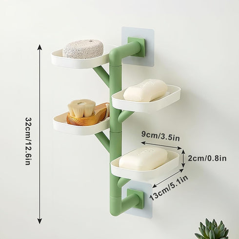 PEFWO 4-Layer Soap Holder, Rotating Bar Soap Holder with Self Draining, No Drilling Wall Mounted Soap Dish for Shower
