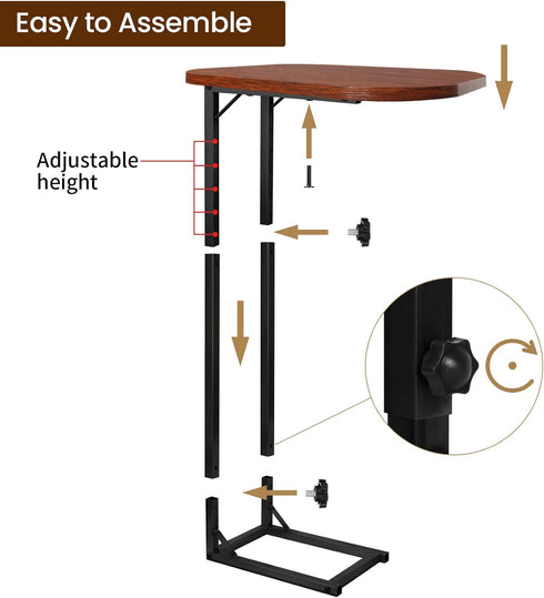 Premium Adjustable C-Shaped End Table for Couch, Mini Side Tables for Sofa, Small Coffee Table with Metal Frame