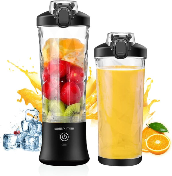 Portable Blender, Personal Blender for Shakes & Smoothies with 20 Oz Travel Cup, USB Rechargeable (Black)