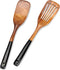 2 Pcs Best Wooden Spatula Set for Cooking, Slotted Turner and Flat Wood Wok Spatula
