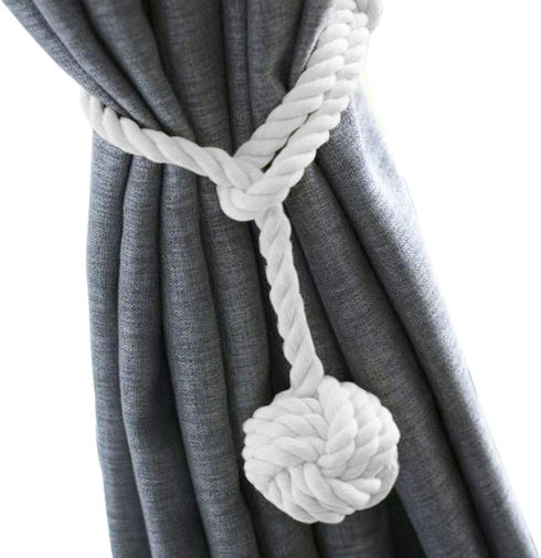Melaluxe 2 Pack Heavy Duty Curtain Tiebacks, Handmade Rural Decorative Curtain Holdbacks (White)