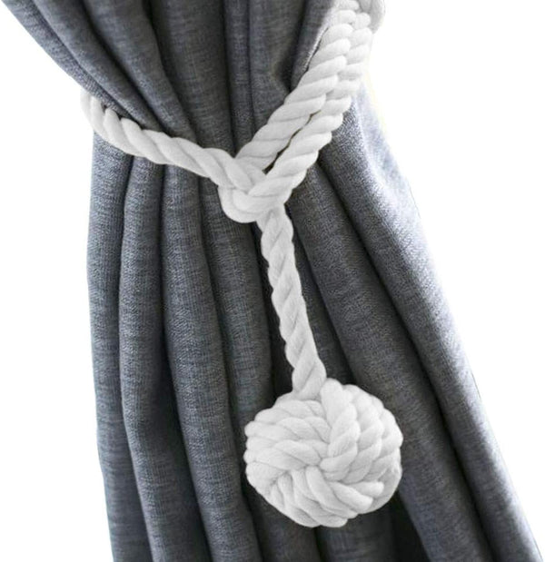 Melaluxe 2 Pack Heavy Duty Curtain Tiebacks, Handmade Rural Decorative Curtain Holdbacks (White)