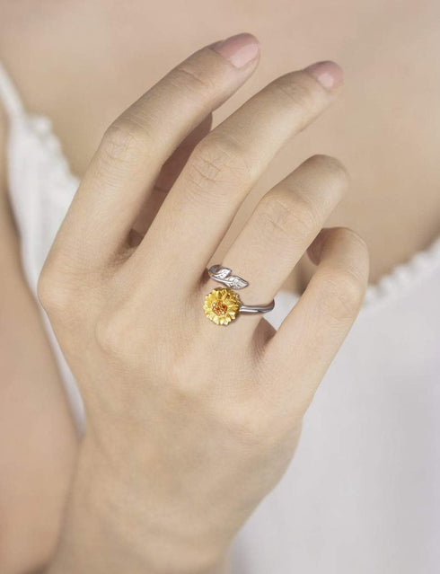 Sunflower Cremation Ring for Ashes, 925 Sterling Silver Adjustable Jewelry, You Are My Sunshine Daisy Memorial Keepsake