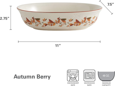 Pfaltzgraff Autumn Berry Oval Vegetable Bowl, 11 Inches, White