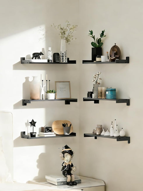 Set 6, Floating Shelves for Wall, Shelves for Decor Storage of Wall Mounted Wood Shelf for Bedroom, Living Room