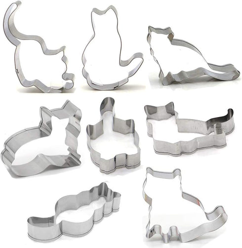 8 PCS Cat Cookie Cutter Set, Stainless Steel Cat Shapes, Candy Food Molds