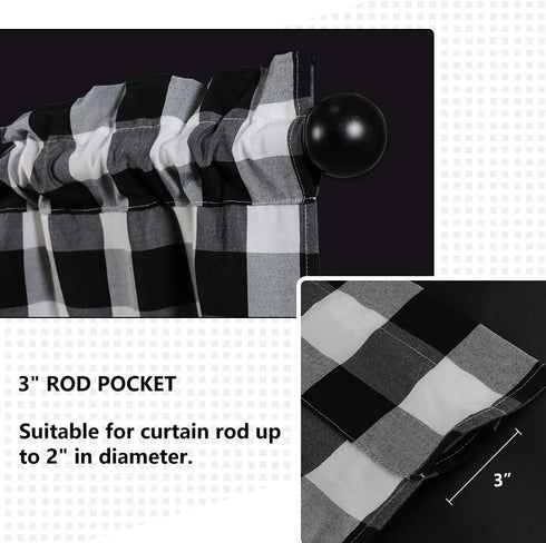 SEEYE Farmhouse Kitchen Curtains - Buffalo Plaid Tiers for Windows, Light Filtering, 27” W x 24” H, 2 Pcs, Black