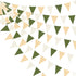 32Ft Sage Green Party Decorations - Olive Green Tan Brown Cream Triangle Flag Fabric Banner for Birthday Wedding Decor
