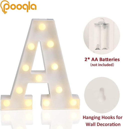 Pooqla LED Marquee Letter Lights Sign, Light Up Alphabet Letter A for Home Party Wedding Decoration