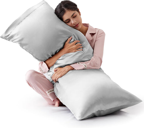 Love's Cabin Satin Body Pillow Pillowcase - Similar to Silk with Envelope Closure, 20x54 inches, Light Grey