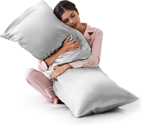 Love's Cabin Satin Body Pillow Pillowcase - Similar to Silk with Envelope Closure, 20x54 inches, Light Grey