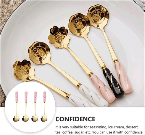DOITOOL 4pcs Stainless Steel Coffee Spoon, Flower-Shaped Spoons, Tea Sugar Spoon, Dinner Espresso Spoons for Dessert,