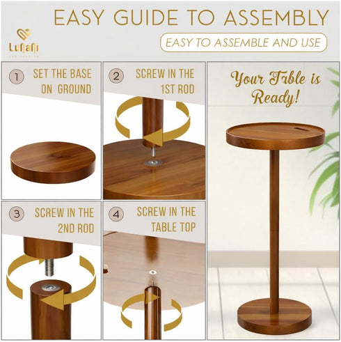 Lunani OUR PASSION 24 2 Drink Table for Small Spaces Pedestal Side Table with Stable Base, Phone Holder & Coasters
