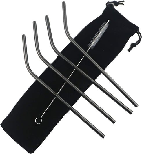Gugrida Metal Straws - Stainless Steel Drinking Straws 8.5" Reusable 4 Set with Multi Color-Cleaning Brush for Tumblers