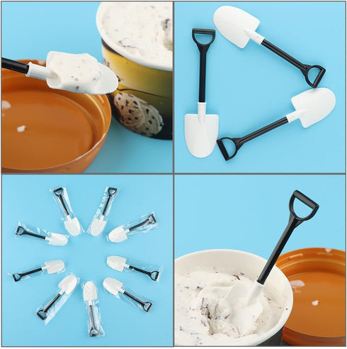 100pcs Disposable Plastic Shovel Shape Spoon, Cute Dessert Stick Party Cutlery