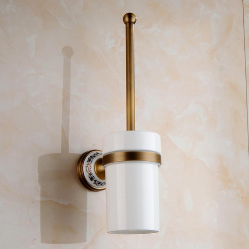 Toilet Brush with Holder for Bathroom, Antique Bronze Wall Mounted Hardware Accessories, Porcelain Design