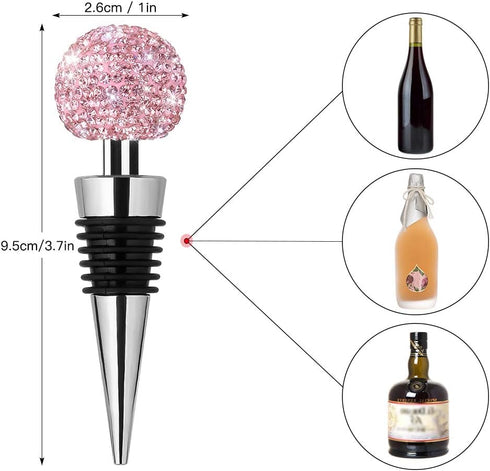 Soleebee Bling Decorative Wine Stoppers,Wine Bottle Stopper with Crystal Rhinestone, Beverage Bottle Stoppers for Gifts, Bar, Holiday Party, Wedding (Pink)