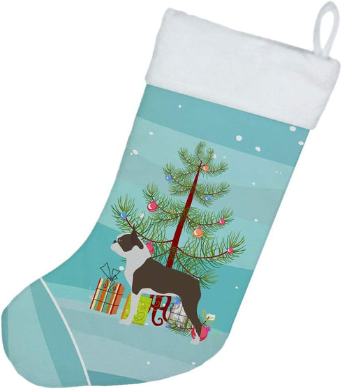 Caroline's Treasures BB2962CS Boston Terrier Merry Christmas Tree Stocking - Fireplace Hanging Holiday Decor