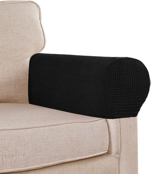 Stretch Sofa Arm Covers, Spandex Jacquard Anti-Slip Couch Armrest Protector, Set of 2, Black
