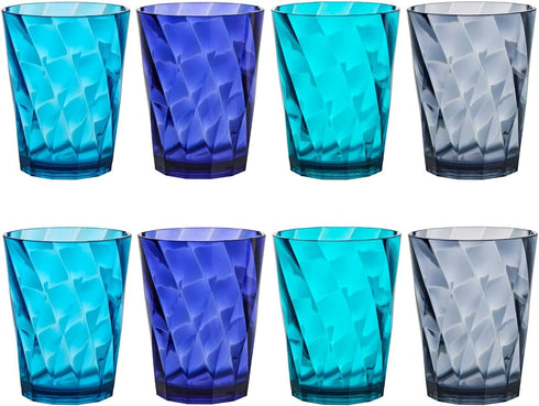 US Acrylic Optix 14oz Reusable Drinking Glasses (Set of 8) in Coastal Colors | BPA-Free Tumblers, Made in USA |