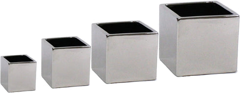 WGV Ceramic Cube Vase, 5.5" Width, 5" Height, Elegant Modern Block Floral Planter, Silver, 1 Piece