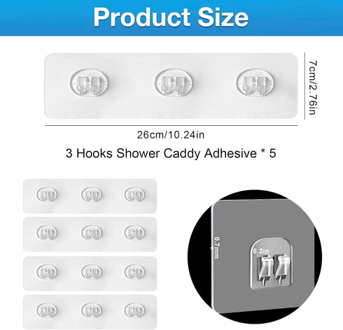LSOSVSEU (5 Upgraded Shower Caddy Adhesive Replacement,Strong Adhesive Hooks for Shower Caddy, Waterproof Shower Shelf