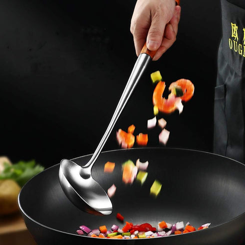 FJNATINH Wok Spatula and Ladle Tool Set, 17in Stainless Steel Spatula and Soup Ladle