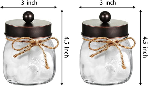 Amolliar Mason Jar Bathroom Organizer - Rustic Farmhouse Decor Accessories - Oil Rubbed Bronze Qtip Holder Dispenser (2