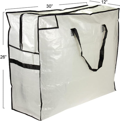 Household Essentials 2622 MightyStor Large Storage Bag with Handles, White Tarp with Black Trim for Clothing