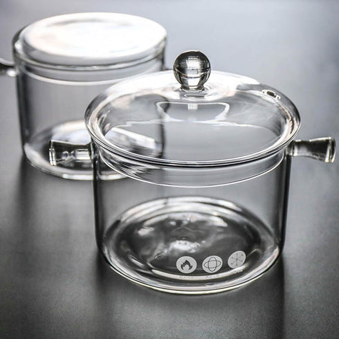 YARDWE Clear Glass Cooking Pot, Glass Saucepan for Noodles, Soup, Salad