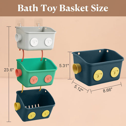 3 Pack Bath Toy Storage Organizer Basket, Cute Robot Bathtub Shower Toy Organizer, Wall Mounted Hanging Bath Toy Holder