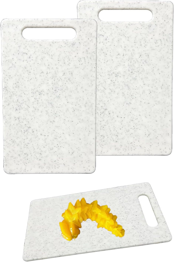 2 Pcs Small Mini Plastic Cutting Board Set, Granite Color, Dishwasher Safe for Food Prep, 6" x 10" (White)