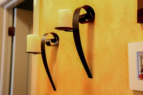 Lily’s Home Iron Metal Pillar Candle Wall Sconces, Decorative Art Set of 2 for Home Decor