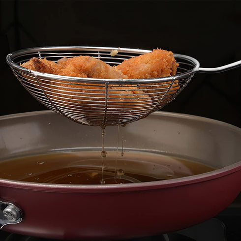 Spider Strainer, 7.9-Inch Extra Large Cooking Spider Spoon with Wood Handle, Stainless Steel Utensil