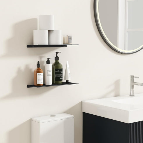 2 Pack 12" MKO Floating Shelves for Wall, Metal Wall Mounted Shelf for Bathroom, Bedroom, Living Room, Kitchen, Little