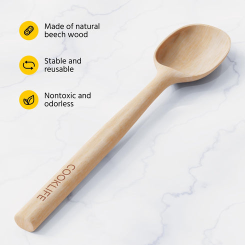 Beech Wooden Spoons for Cooking - Large Natural Beech Cooking Utensils with Smooth Finish