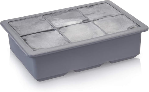 Viski Whiskey Ice Cube Tray with Lid, Makes Six 2-Inch Ice Molds, Stackable Silicone Molds for Home Bar, Set of 1, Grey
