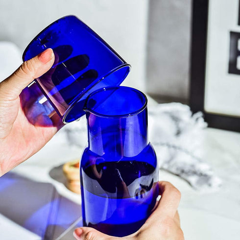 Tiktalk Set 19oz/550ml(Blue) Bedside Water Carafe Glass Mouthwash Bottle Decorative for Bathroom