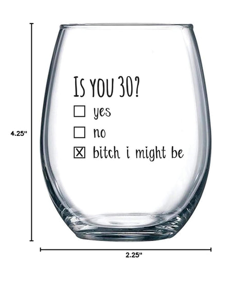 1990 30th Birthday Gift for Women and Men, Funny Wine Glass - 30 Year Old Party Supplies for Him, Her - 15oz