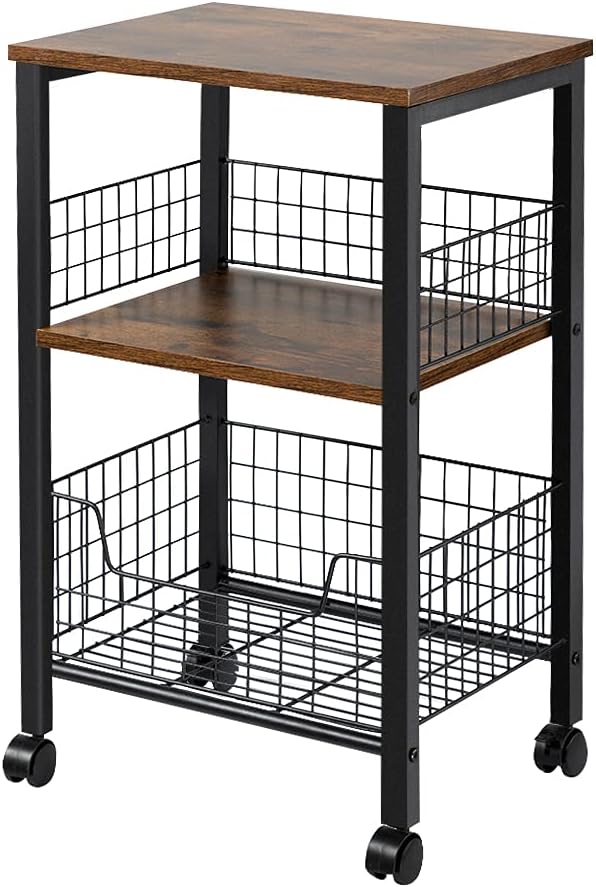 Hadulcet Small End Table, 3-Tier Side Table with Storage Basket, Industrial Style