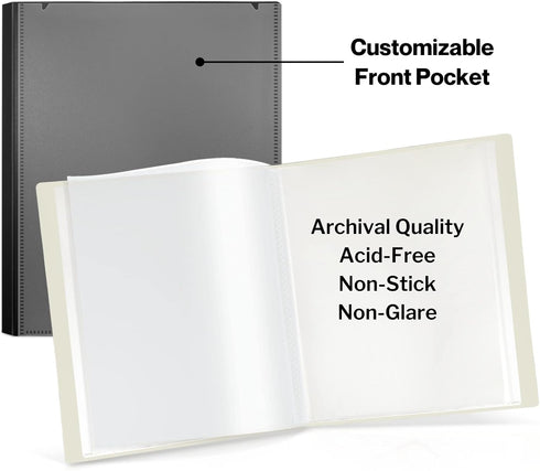 CRANBURY Portfolio Binder for 8x10 Photos (Black), Poly Plastic Art Presentation Book with 24 Pages for 48 Pictures