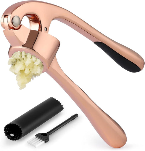 Zulay Kitchen Premium Garlic Press Set, Rust Proof & Dishwasher Safe, Easy-Squeeze, Rose Gold