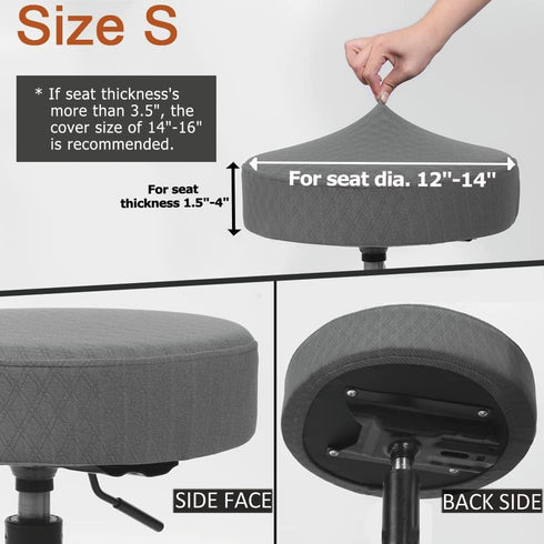 4 Dia.12-14" Grey-Set 4 BUYUE Pcs Bar Stool Covers, Luxury Fabric Round Stretchy Crease-Resistant Washable Jacquard