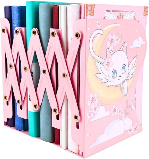 BelugaDesign Cat Moon Bookends | Anime Cute Magical Kawaii Pink Yellow White Pastel Clouds Cherry Blossoms Decorative