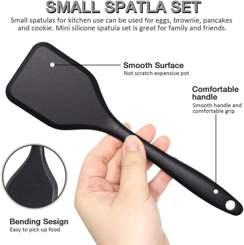 Silicone Small Serving Spatula Set of 4, Mini Turner for Kitchen Use, Small Spatulas for Egg, Steak, Pancake