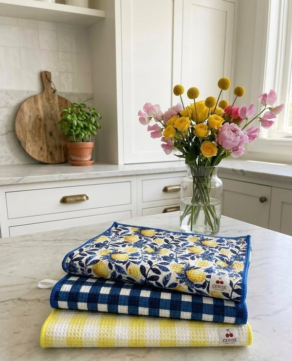 Cerise Lemon Kitchen Towels - Premium Quick Dry Microfiber Cloth Spring &