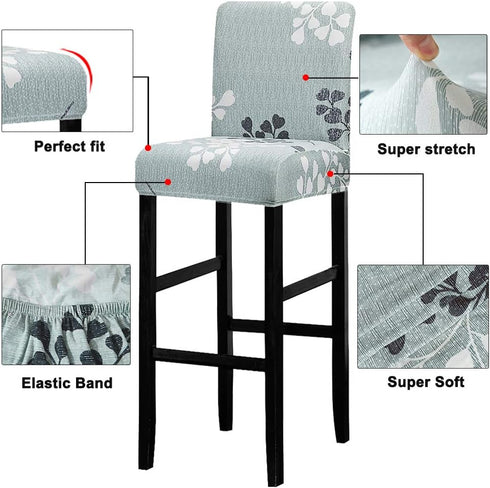 Lellen 4 Pack Stretch Chair Slipcover - Grey Floral Pattern, Waterproof, Ultra Thin for Short Swivel Dining Chairs