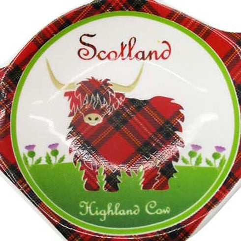 Highland Tartan Cow Teabag Holder, Teapot Shaped Resting Caddy, Scottish Tea Bag Saucer, New Bone China