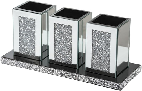 Pibeyer 3 Crystal Crush Diamond Jar Table Centerpiece Decorations for Dining Room, Coffee Table Decor Wooden Tray