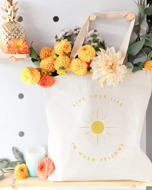 The Cotton & Canvas Co. Live Life in Warm Yellows Summer Beach Bag, Reusable Shoulder Tote and Handbag